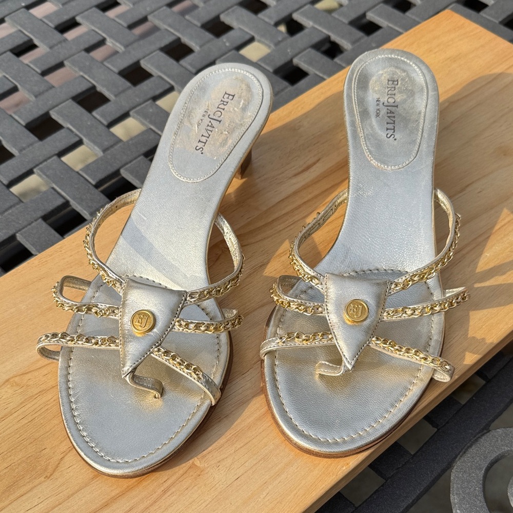 Eric Javits Metallic Sandals with Braided Straps